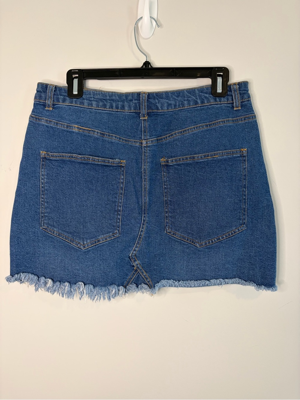 Harper Blue Denim Mini Skirt with Frayed Hem - Picture 2 of 5